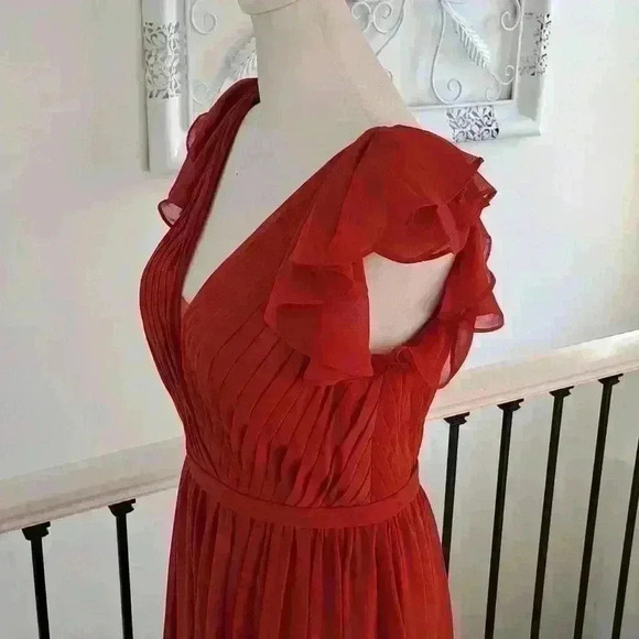 Azazie Suneeta -A-Line Pleated Chiffon Floor-Length Dress Color: Rust - Size- A4 - Picture 4 of 7